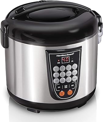 Hamilton Beach Digital Programmable Rice and Slow Cooker & Food Steamer, 20 Cups Cooked (10 Cups Uncooked), 14 Pre-Programmed Settings for Sear Sauté, Hot Cereal, Soup, Nonstick Pot, Stainless Steel